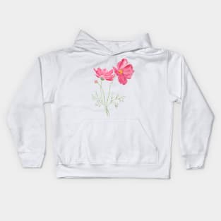 2 red cosmos  flowers  watercolor painting Kids Hoodie